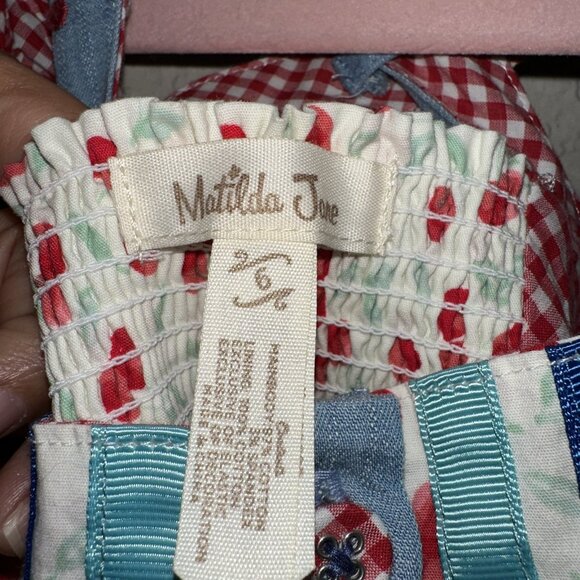 Matilda Jane Girls Jolene Mixed Pattern Dress Size 6 Patriotic America Red Blue - Picture 8 of 8